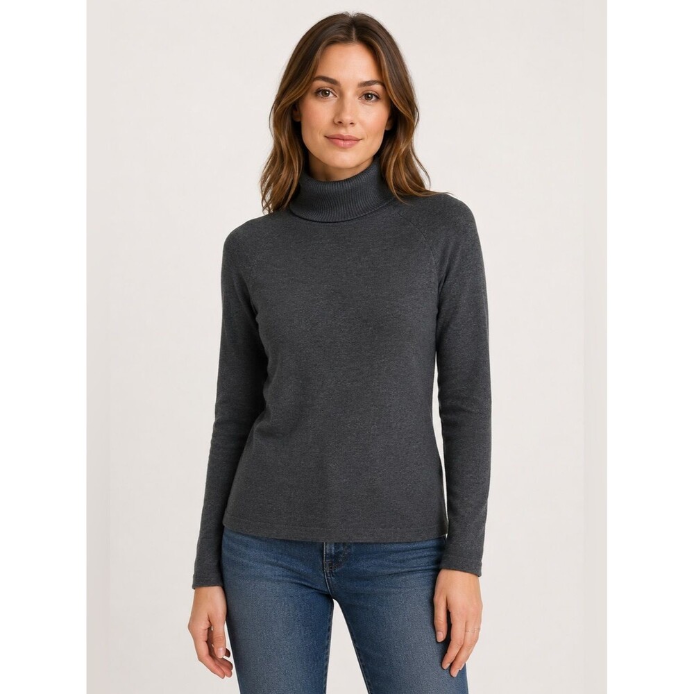Olivia Sky Women’s Gray Turtleneck Sweater Rayon Blend Stretch Knit Small